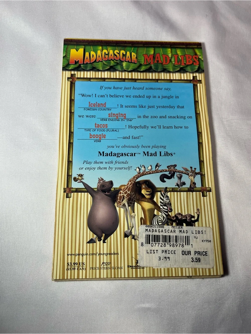 Vintage Mad Libs Madagascar 2005 DreamWorks Movie Paperback Activity Book New